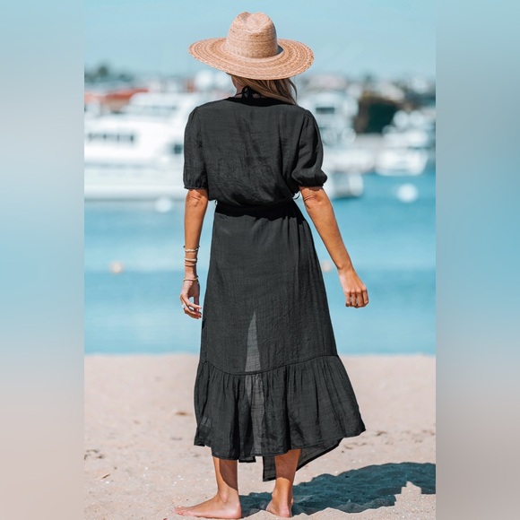 Cupshe Black Open Front Cover-Up Duster Kimono - Picture 2 of 6